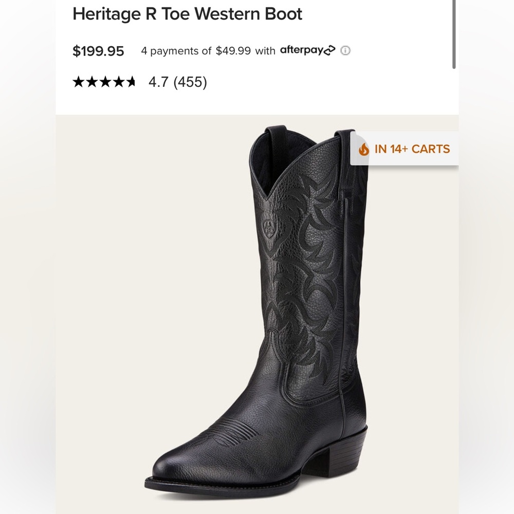 Ariat Heritage R Toe Western Leather Boots Black Mens Women’s Boots 10.5 D